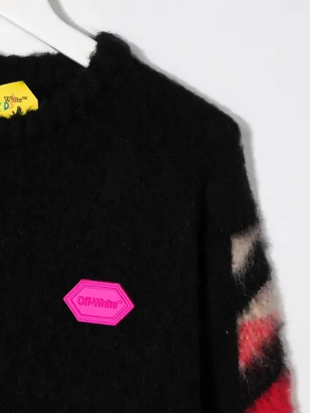 Pulovere OFF-WHITE KIDS Crew-Neck Sweater With Logo Tag Black Baieti (BM 12175095) 3