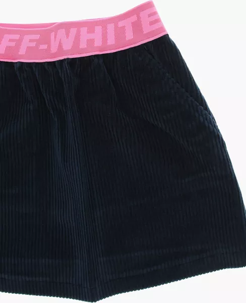Fuste OFF-WHITE KIDS Corduroy Skirt With Logoed Elastic Band Blue Fete (BM 12175128) 2