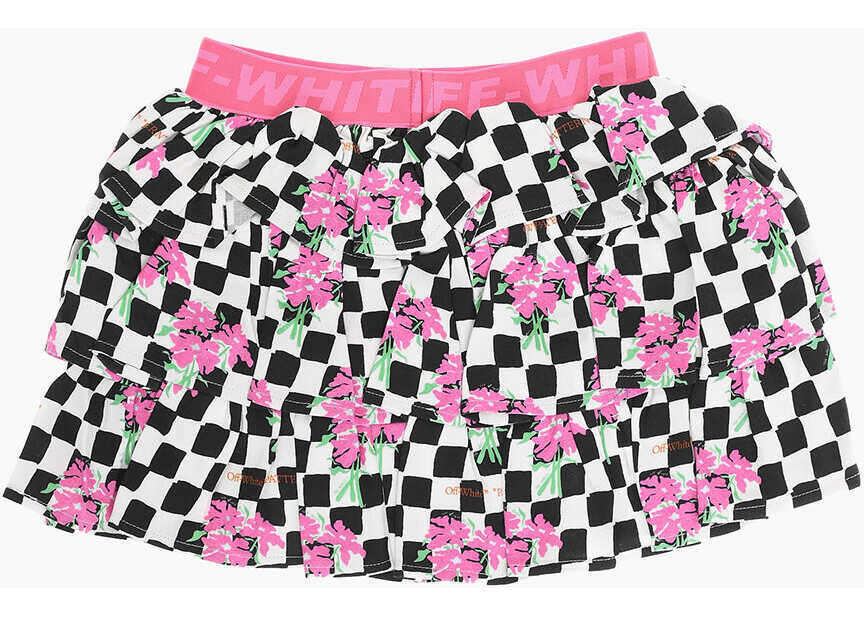 Fuste OFF-WHITE KIDS Checked Chessboard Skirt With Ruches Pink Fete (BM 12175254) 3