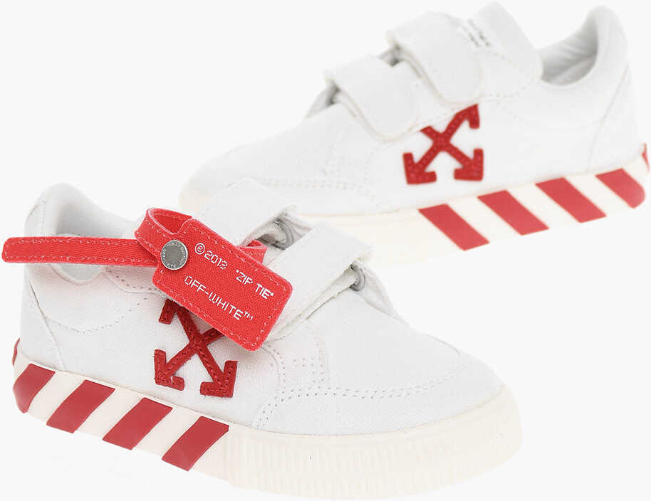 OFF-WHITE KIDS Canvas Vulcanized Sneakers With Touch-Strap Closure And Cont White
