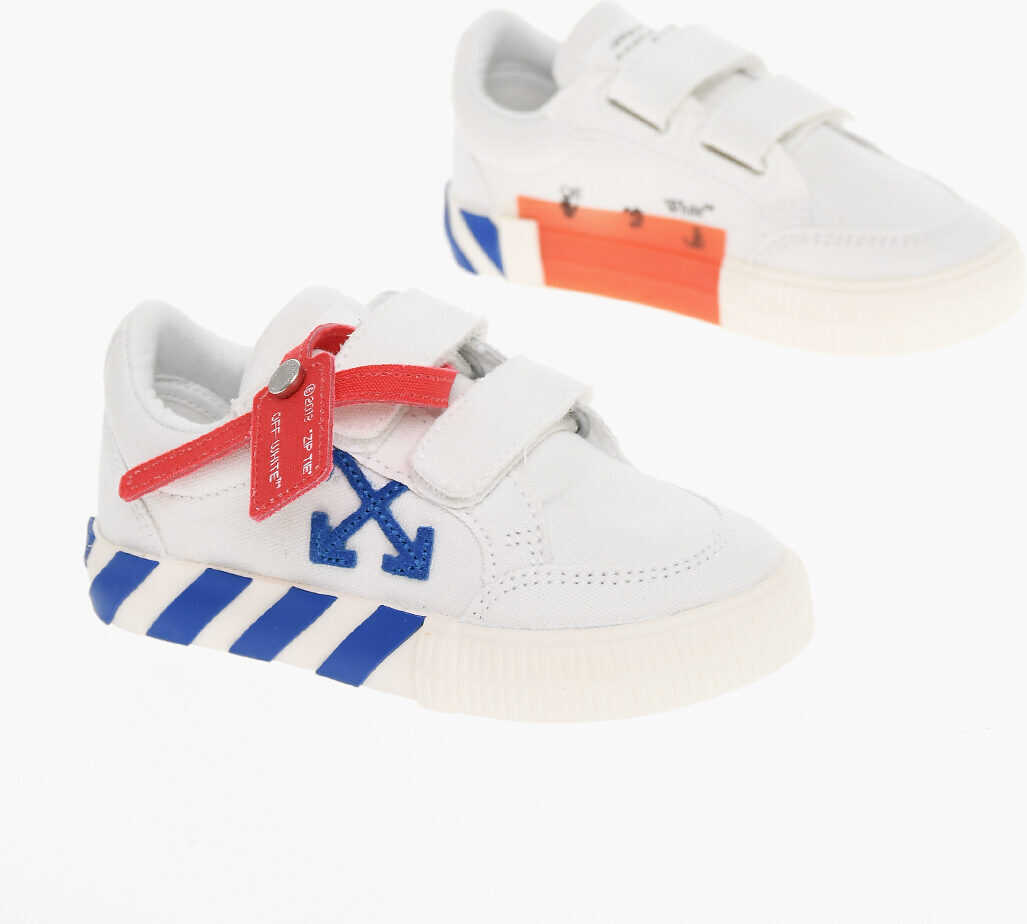 OFF-WHITE KIDS Canvas Vulcanized Sneakers With Touch-Strap Closure And Cont White