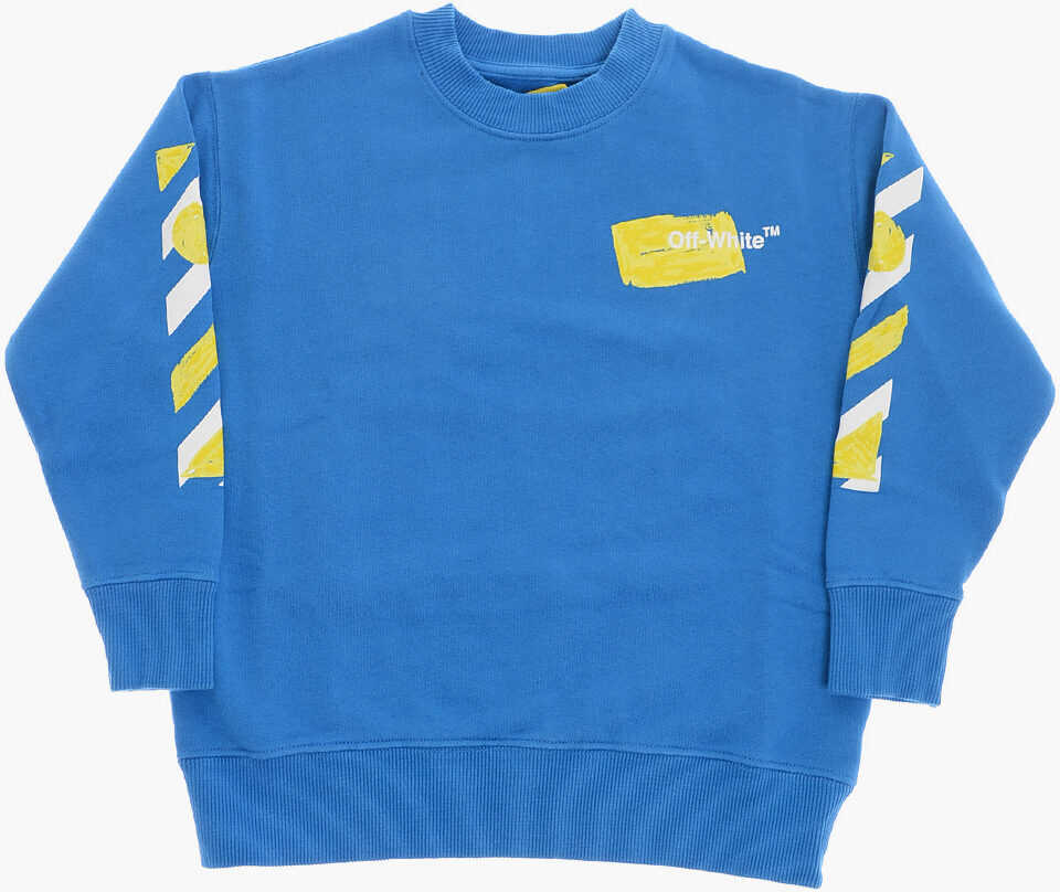 OFF-WHITE KIDS Brushed Cotton Crew-Neck Sweatshirt With Printed Logo Blue