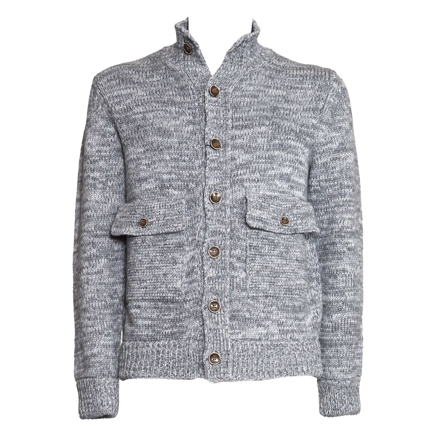 SETTEFILI CASHMERE Buttoned High Neck Cardigan With Pockets Grey