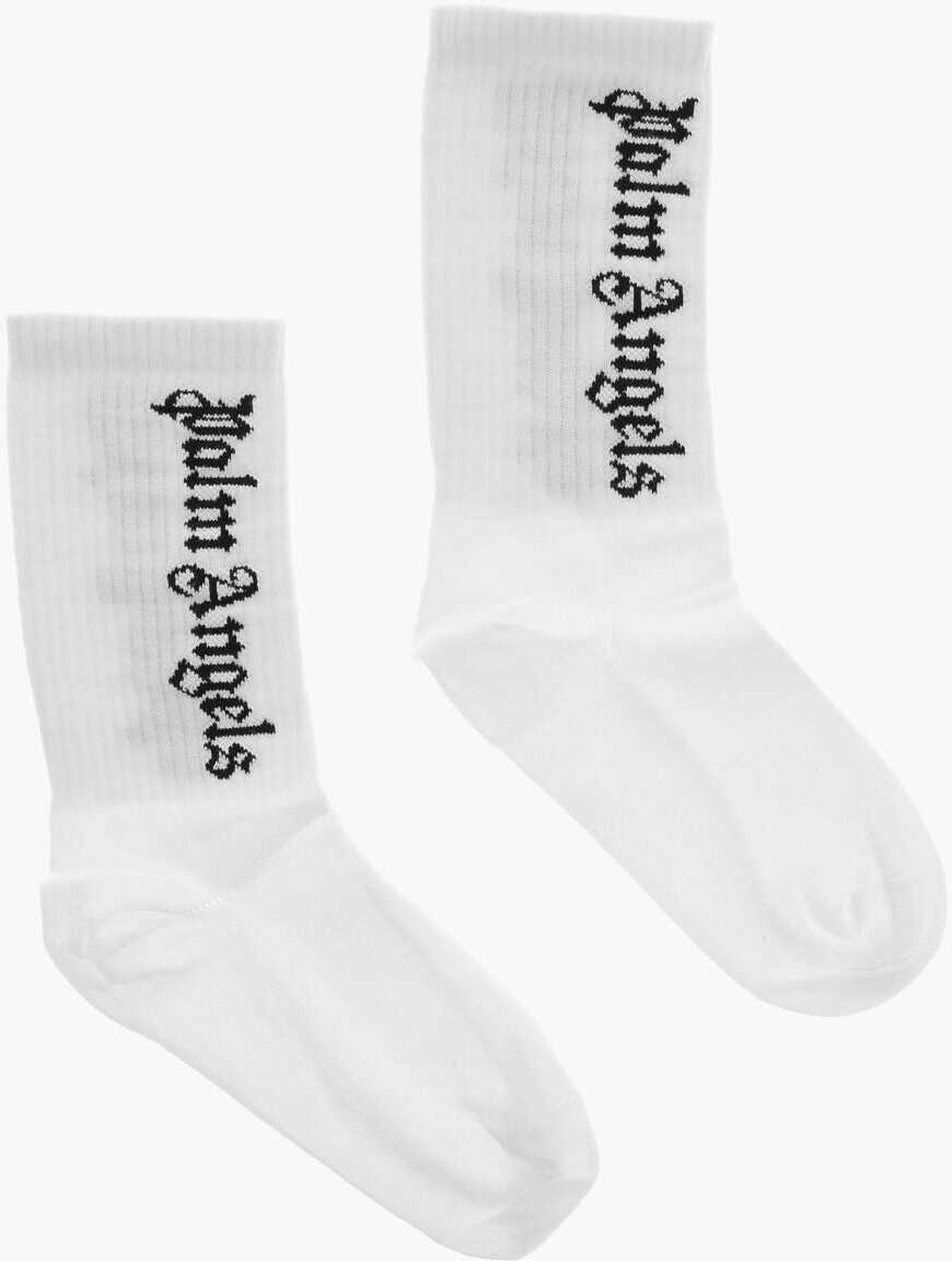 Palm Angels Solid Color Cotton Blend Socks With Contrasting Logo White