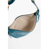 Genti de umar BY FAR Dama - Genti de umar BY FAR Crocodile Effect Leather Gib Hobo Bag With Golden Details Blue Femei (BM 12187080) - B-mall.ro