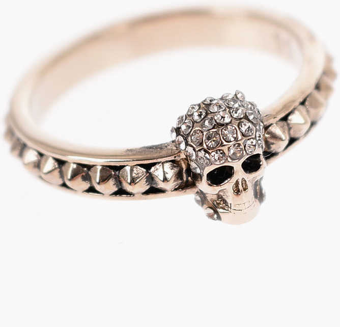 Alexander McQueen Microstudded Skull Brass Ring With Crystals Silver image3