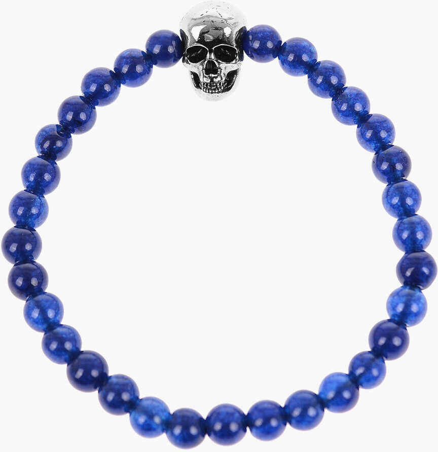 Alexander McQueen Obsidian Bracelet With Brass Skull Detail Blue