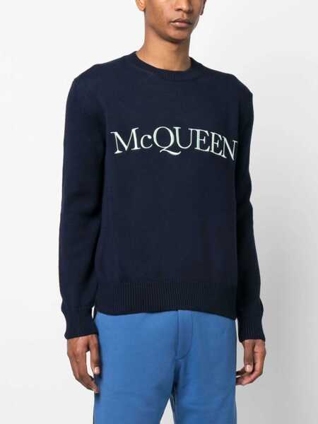 Pulovere casual Alexander McQueen Cotton Logo Embroidery Jersey BLUE Barbati (BM 12193794) 3