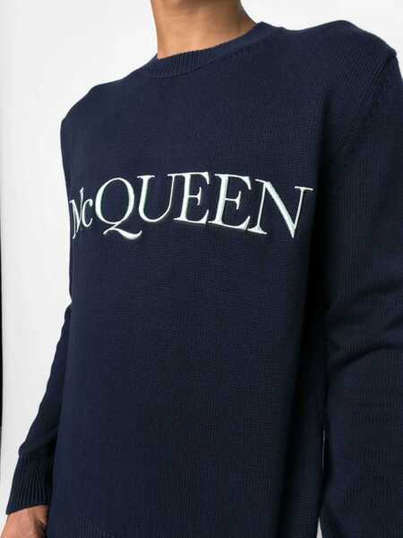 Pulovere casual Alexander McQueen Cotton Logo Embroidery Jersey BLUE Barbati (BM 12193794) 5