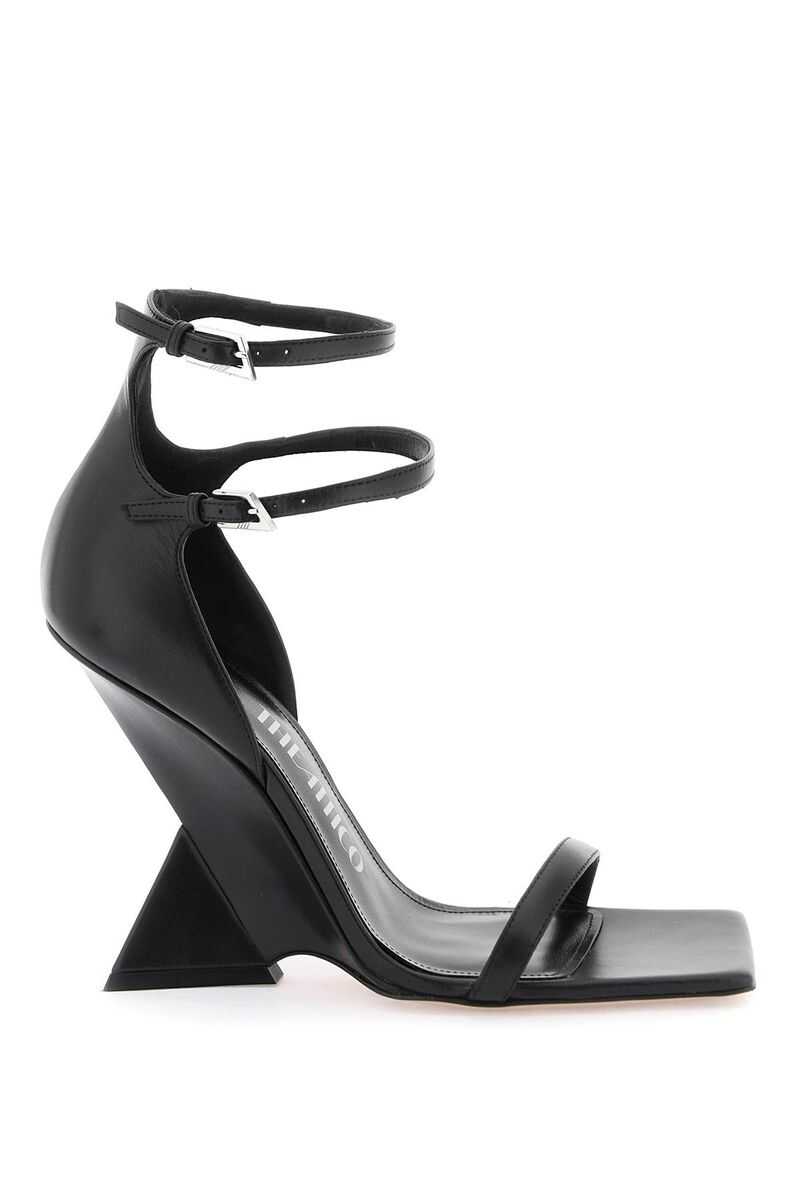 THE ATTICO \'Grace\' Black Sandals with Double Ankle Strap and Pyramid Wedge in Leather Woman BLACK