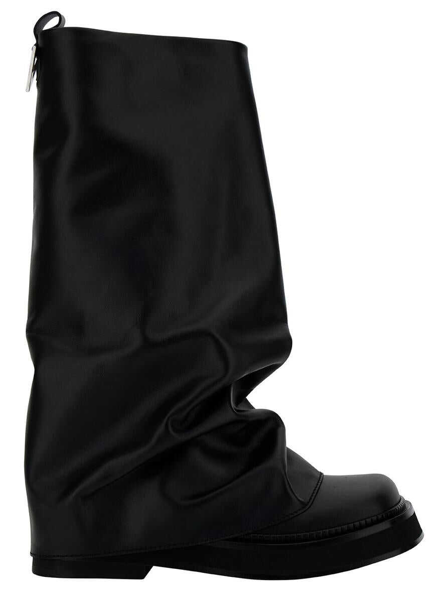 THE ATTICO \'Robin\' Black Multilayer Combat Boots with One Block Sole in Leather Woman BLACK