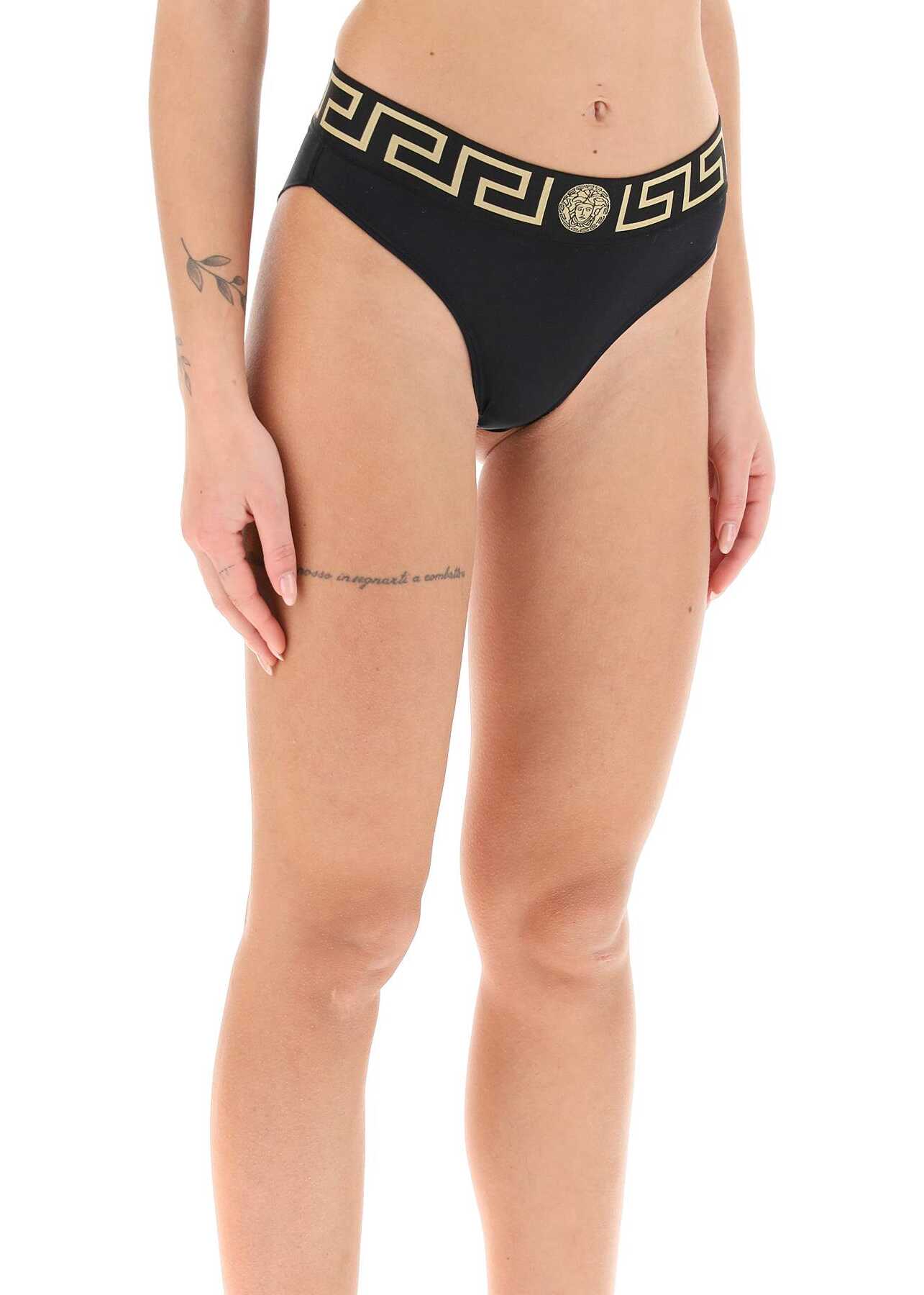 Versace Bikini Bottom With Greca Band BLACK