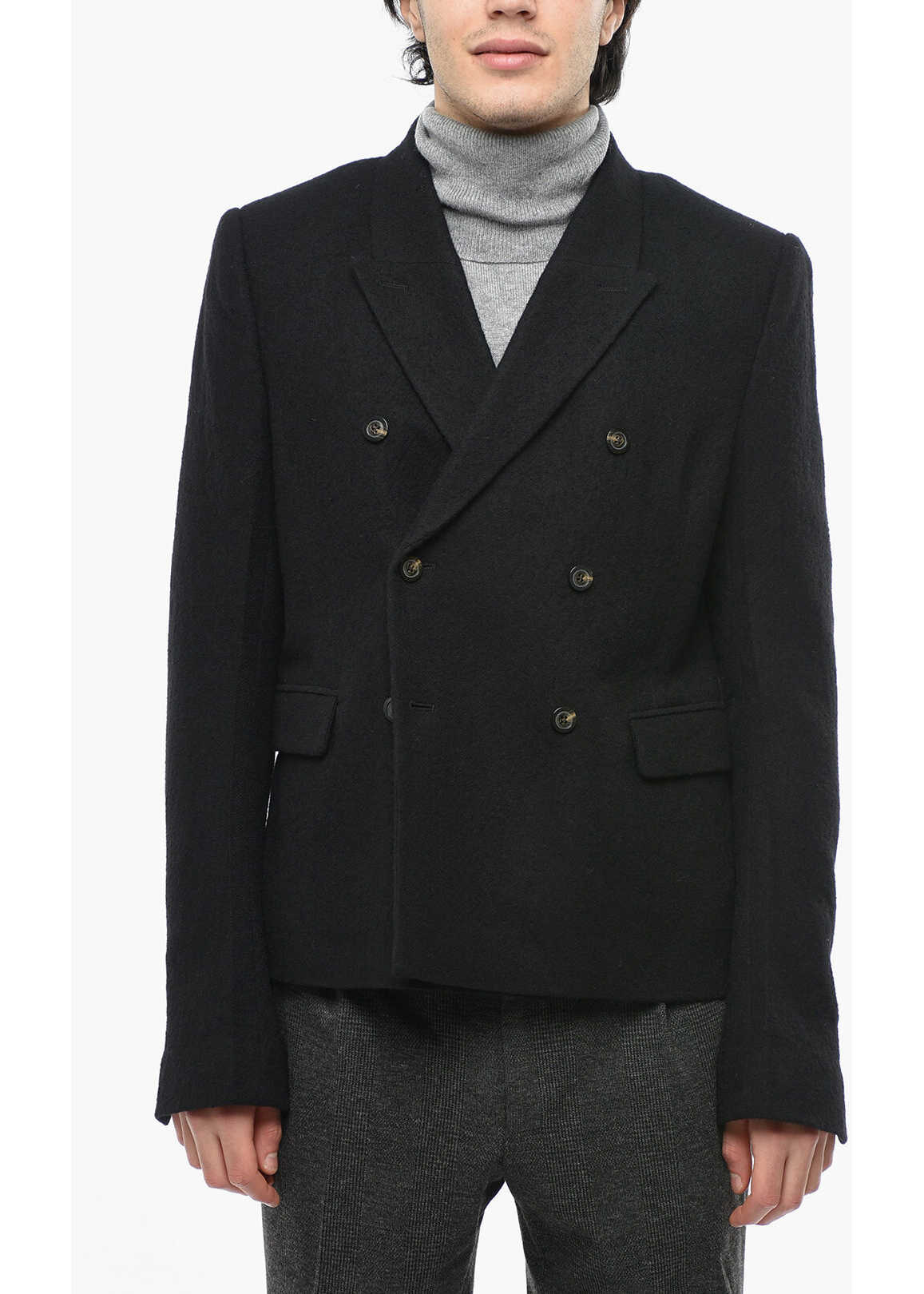 Rick Owens Larry Double-Breasted Wool Cloth Blazer Black