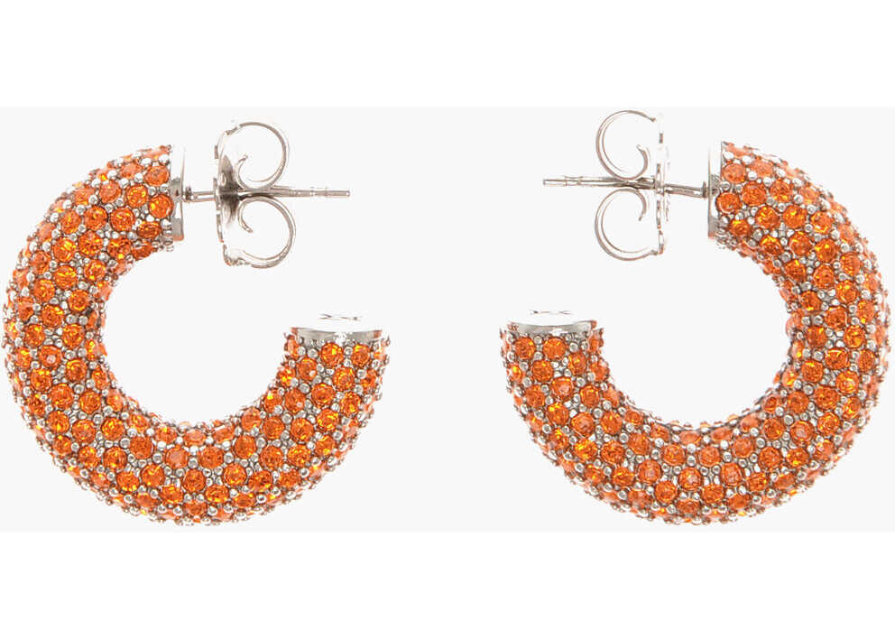 AMINA MUADDI Silver Cameron Hoop Earrings With Rhinestone Embellishment Orange image2