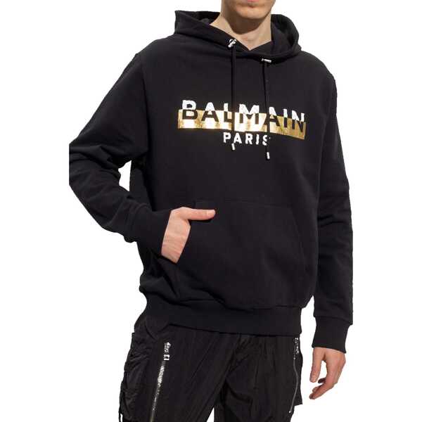Bluze de trening Balmain Balmain Logo Hooded Sweatshirt Black Barbati (BM 12225420) 2