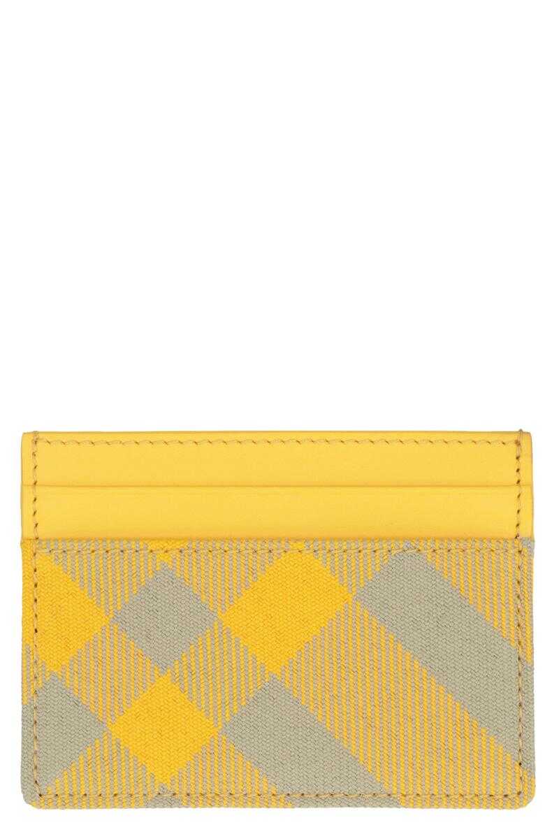 Burberry BURBERRY LEATHER AND CHECKED FABRIC CARD HOLDER YELLOW