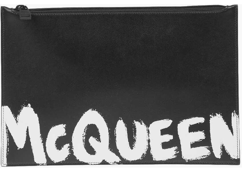 Alexander McQueen Leather Pouch With Front-Logo Black