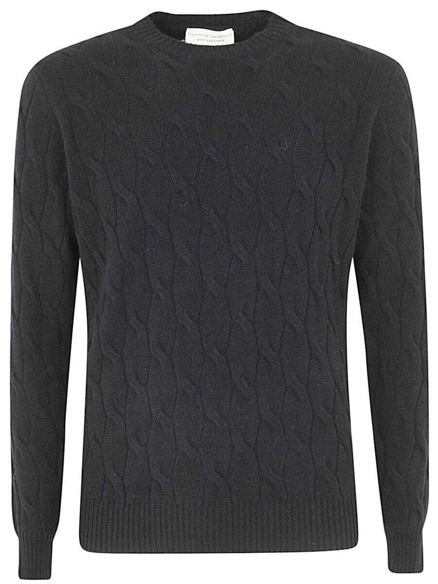 FILIPPO DE LAURENTIIS FILIPPO DE LAURENTIIS WOOL CASHMERE LONG SLEEVES CREW NECK SWEATER WITH BRAID CLOTHING BLACK