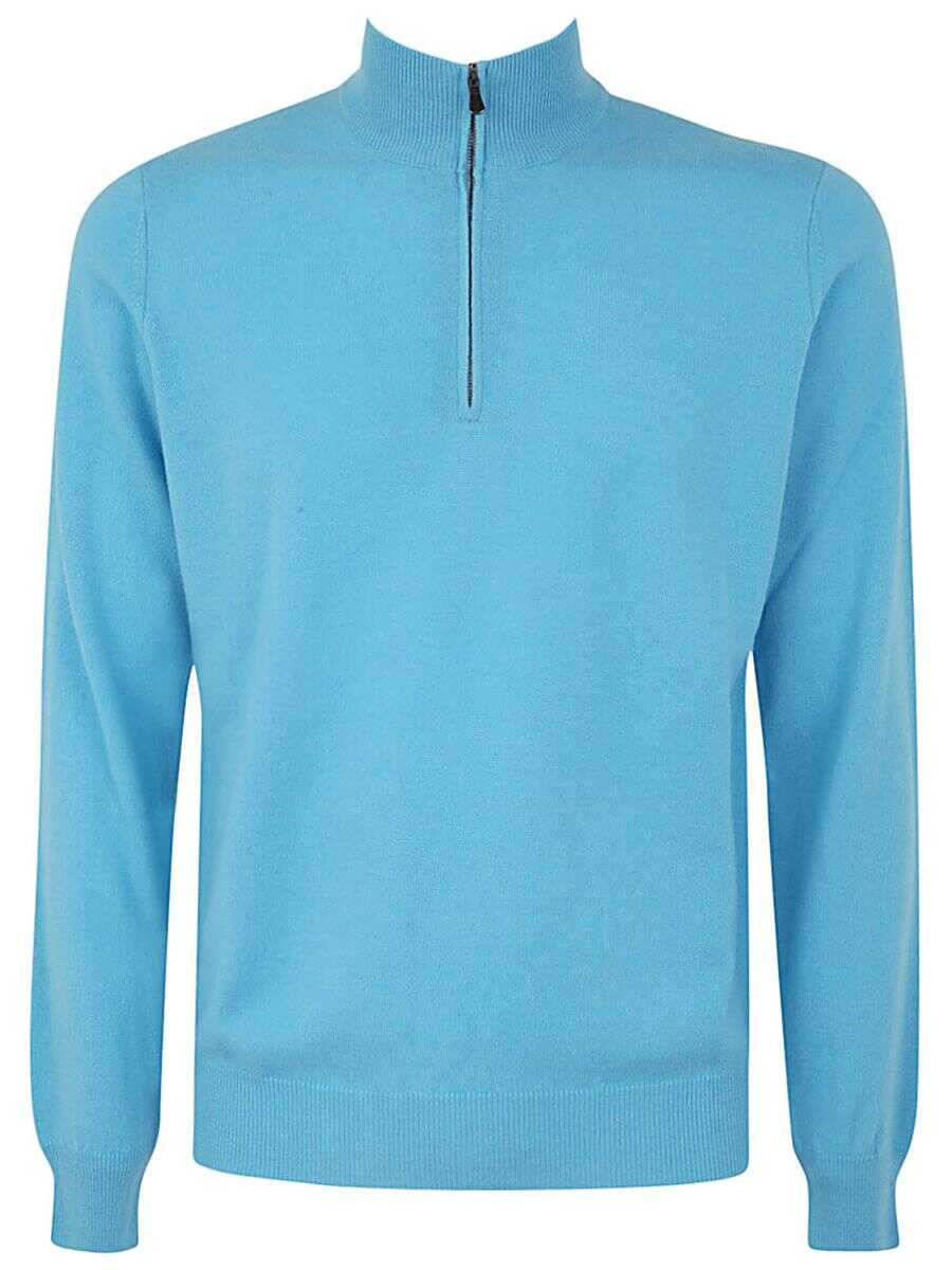 FILIPPO DE LAURENTIIS FILIPPO DE LAURENTIIS WOOL CASHMERE LONG SLEEVES HALF ZIPPED SWEATER CLOTHING BLUE