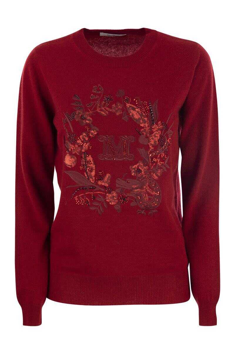 Max Mara MAX MARA BARI - Wool and cashmere sweater with embroidery RED