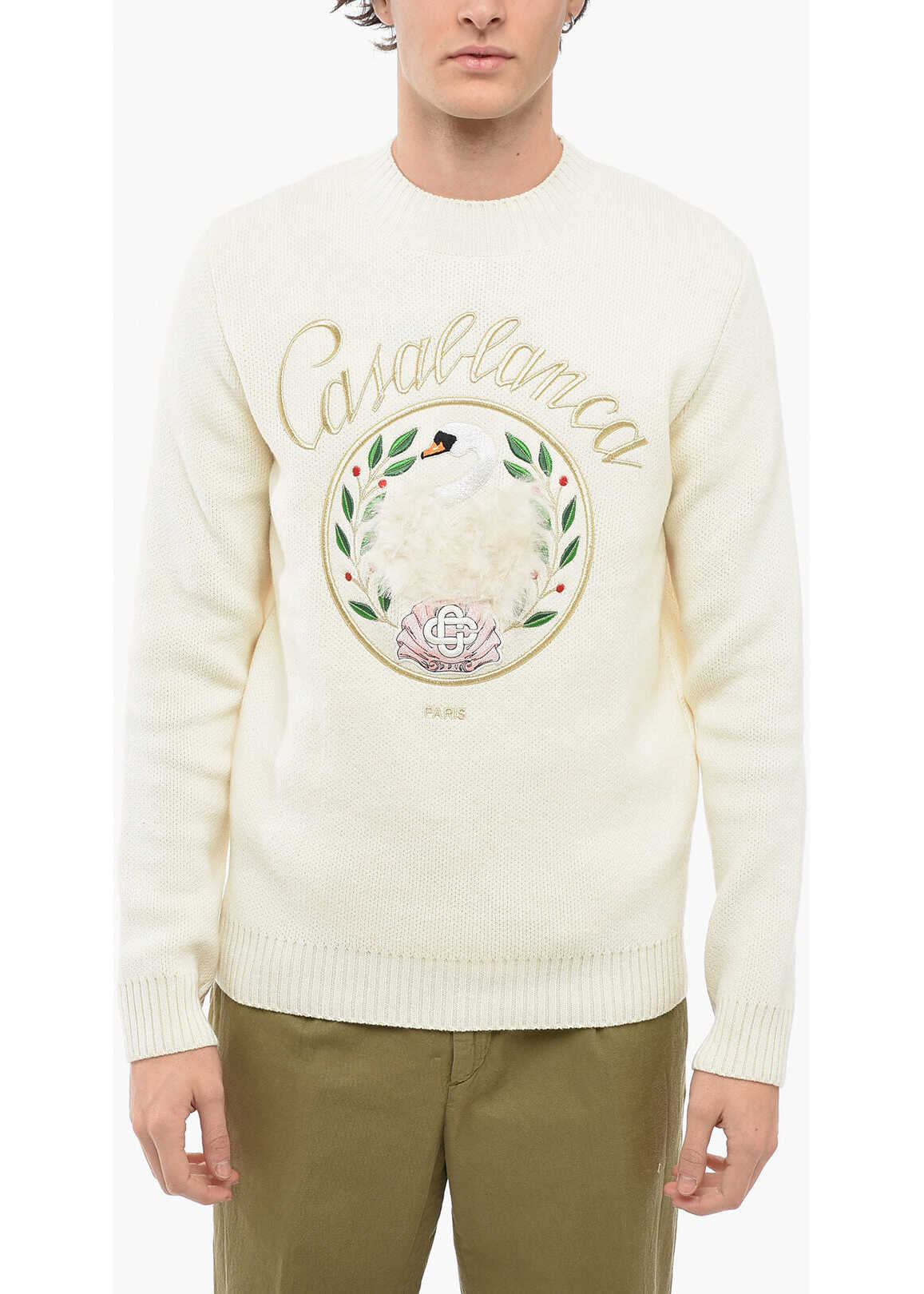 Casablanca Cashmere Embleme De Cygne Sweater With Embroidery White