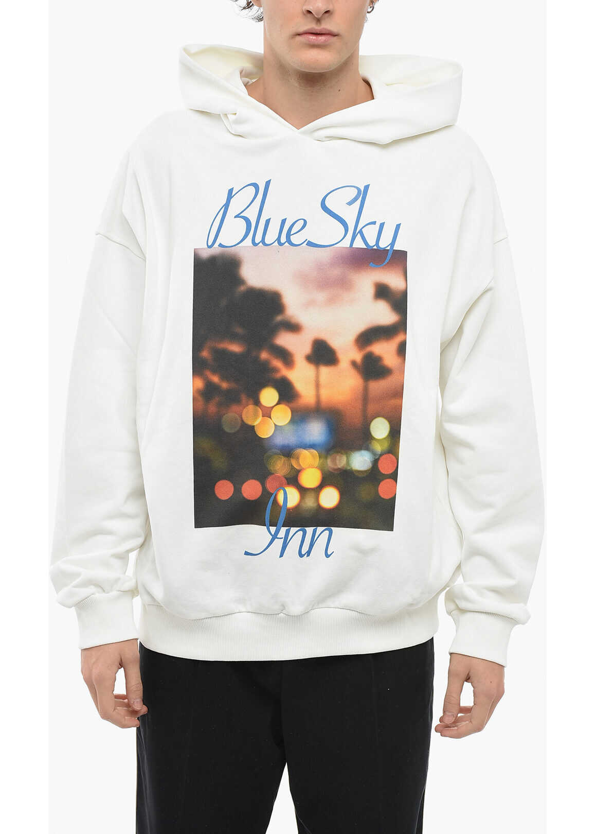 Blue Sky Inn Maxi Frontal Printed Cotton Hoodie White