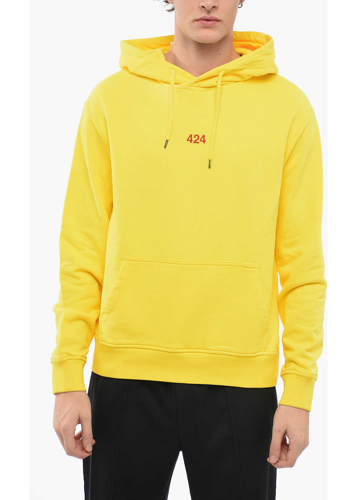 424 Brushed Cotton Hoodie With Embroidered Logo Yellow