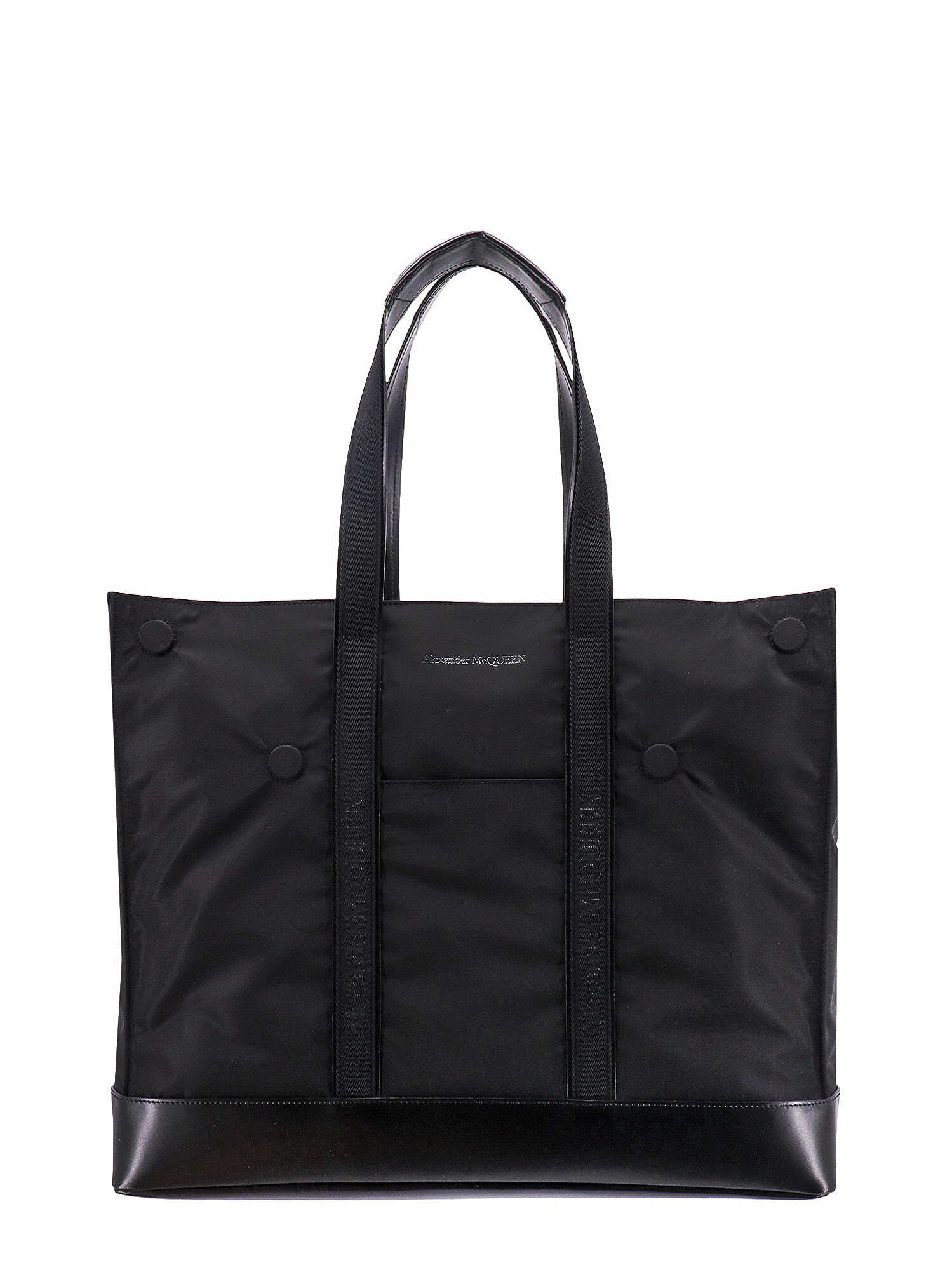 Alexander McQueen Nylon and leather shoulder bag with frontal logo Black