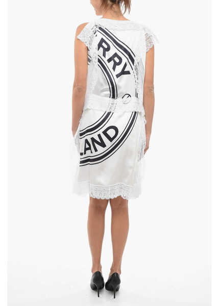 Rochii scurte Burberry Silk Midi Dress With Logo Print And Lace Details White Femei (BM 12256656) 2