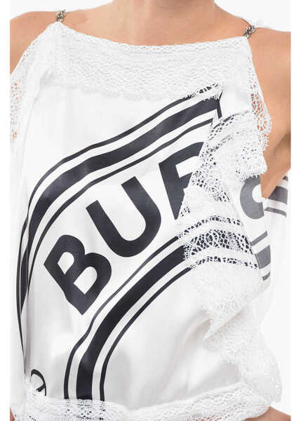 Rochii scurte Burberry Silk Midi Dress With Logo Print And Lace Details White Femei (BM 12256656) 3