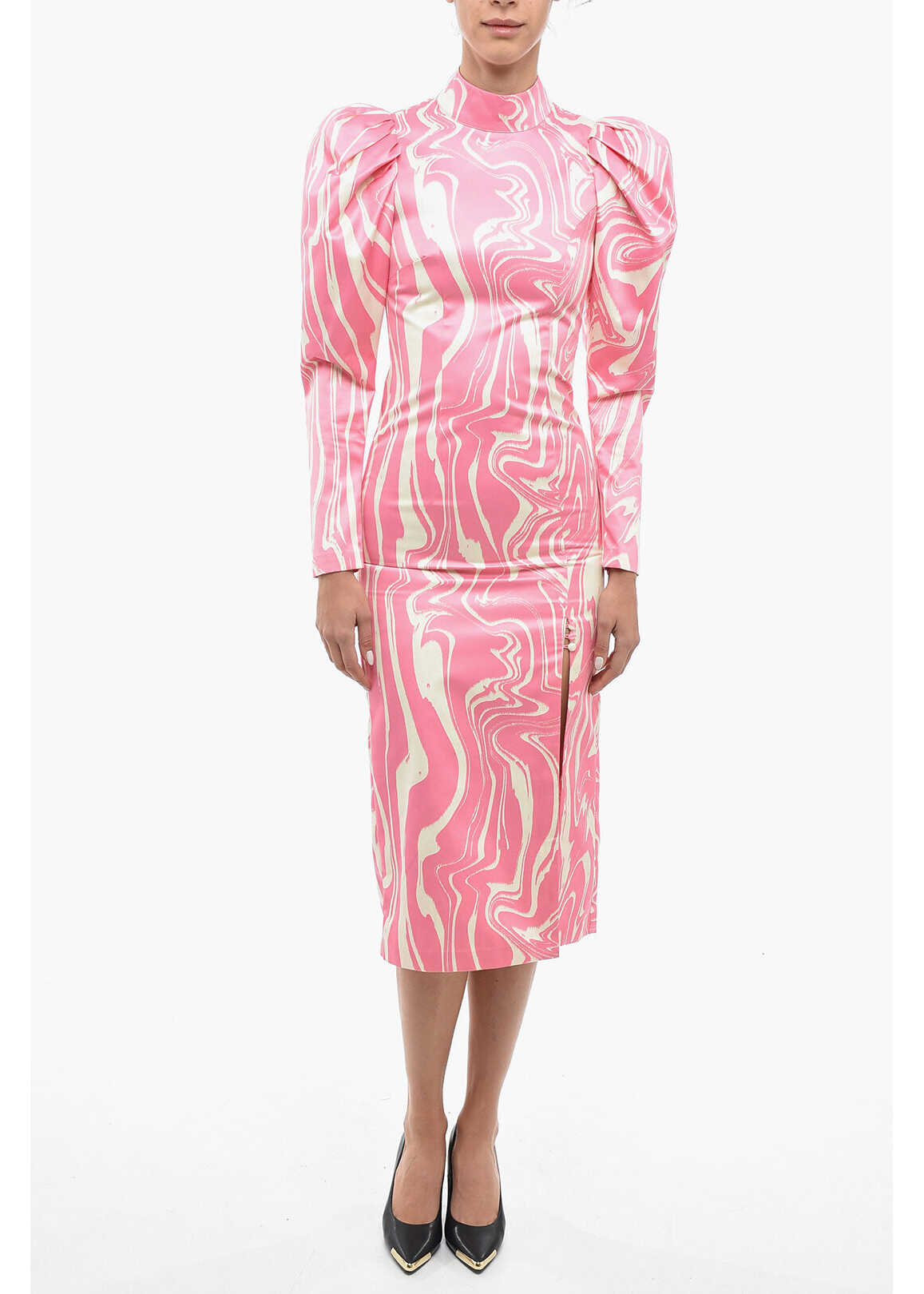 ROTATE Birger Christensen Abstract Pattern Theresa Cocktail Dress With Puff Sleeve Pink
