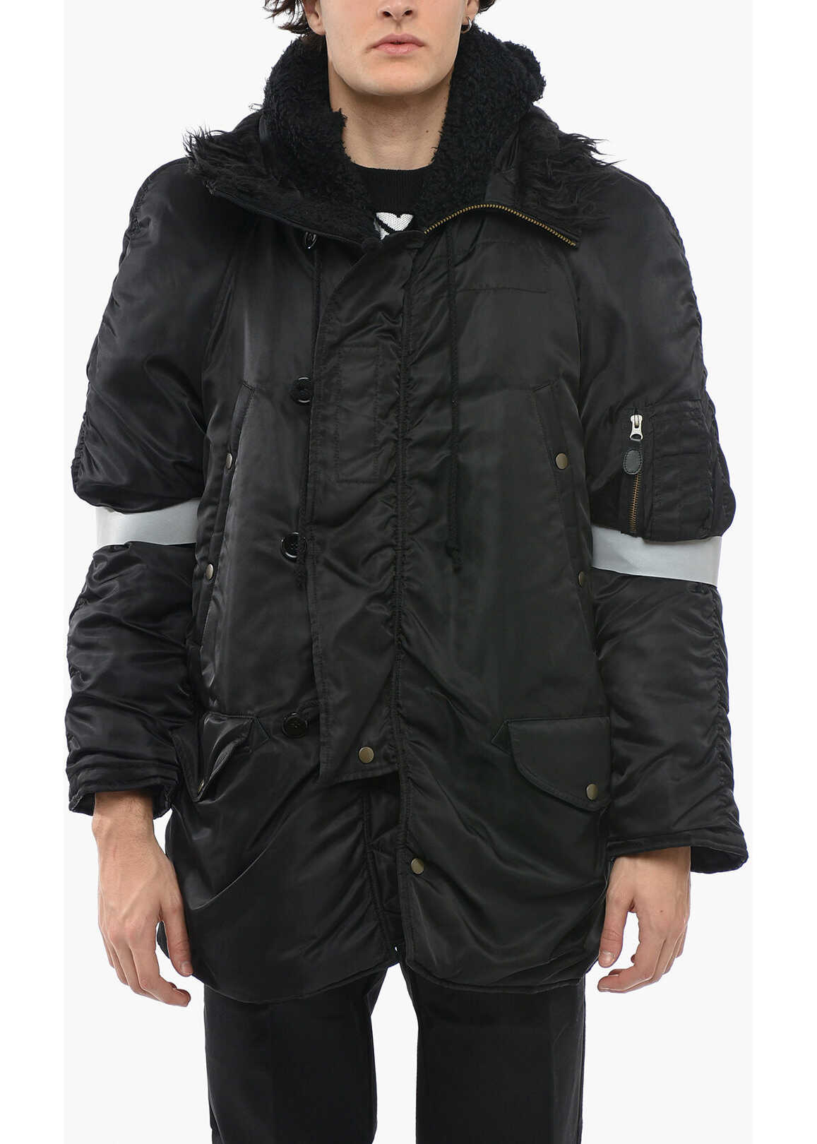 Maison Margiela Mm6 Multipocketed Padded Jacket With Iridishent Details Black
