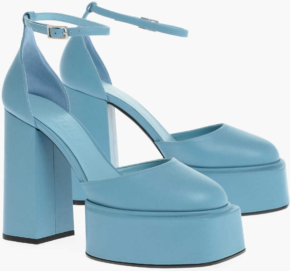 3JUIN Leather Ambra Sandals Heel 13 Cm Light Blue