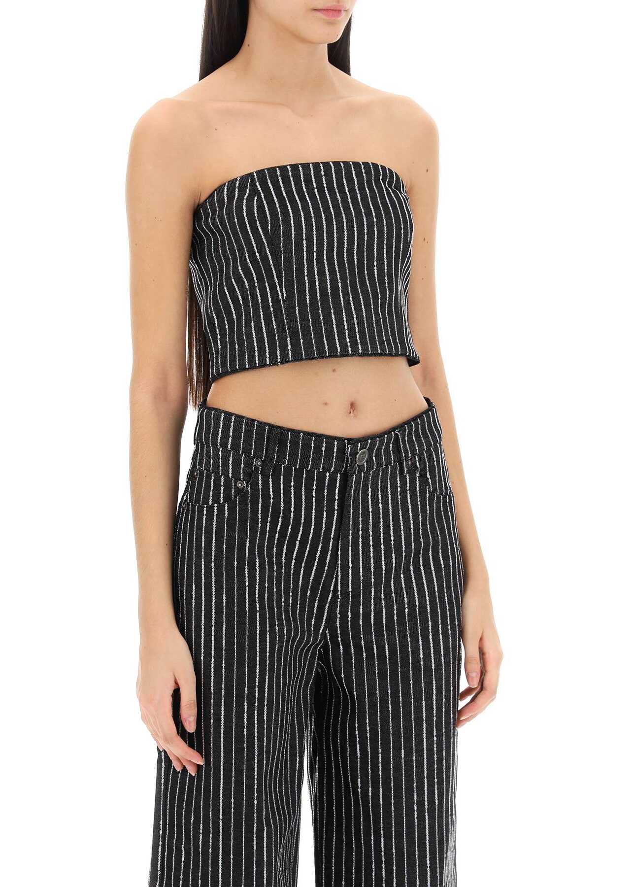 ROTATE Birger Christensen Cropped Top With Sequined Stripes BLACK