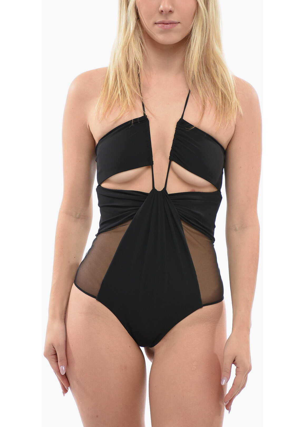 NENSI DOJAKA U-Wire Bodysuit With Sheer And Cut-Out Details Black