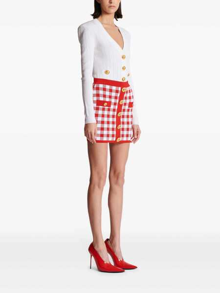 Fuste Balmain Balmain Vichy Buttoned Mini Skirt RED Femei (BM 12275583) 3
