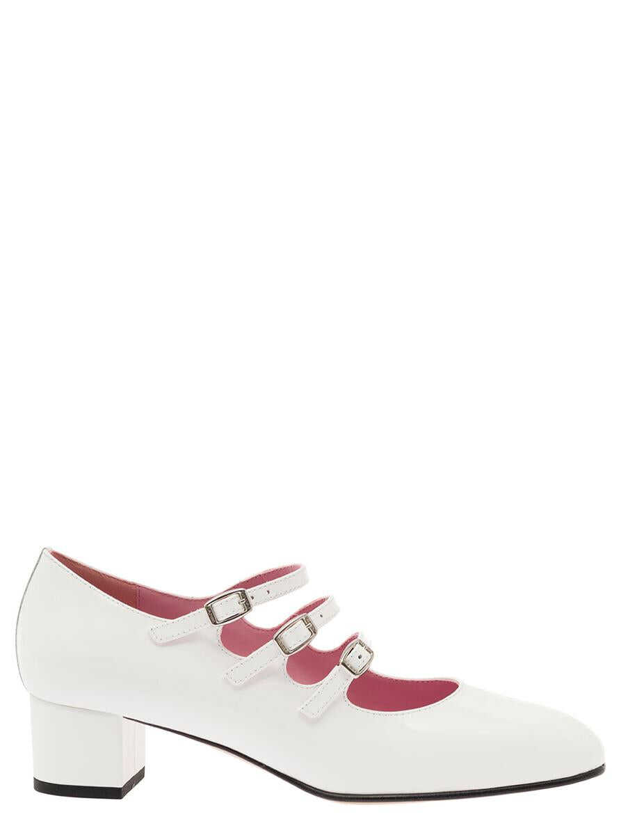 CAREL PARIS \'Kina\' White Mary Janes with Straps and Block Heel in Patent Leather Woman WHITE