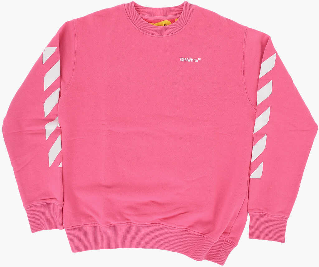 OFF-WHITE KIDS Brushed Cotton Crew-Neck Sweatshirt With Printed Contrasting Pink