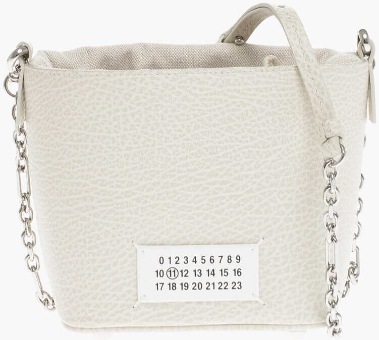 Maison Margiela Mm11 Grained Leather Bucket Bag With Chain Shoulder Strap White
