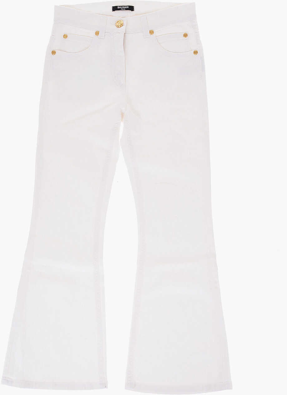 Balmain Kids Cotton Twill Jeans With Golden Buttons White