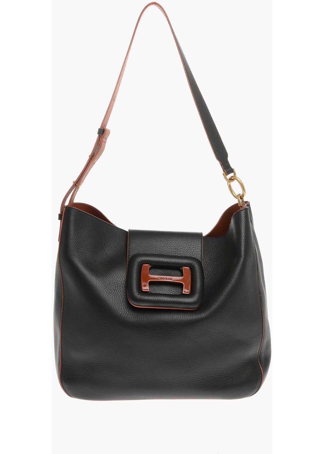 Hogan Grained Leather H Bucket Bag Black