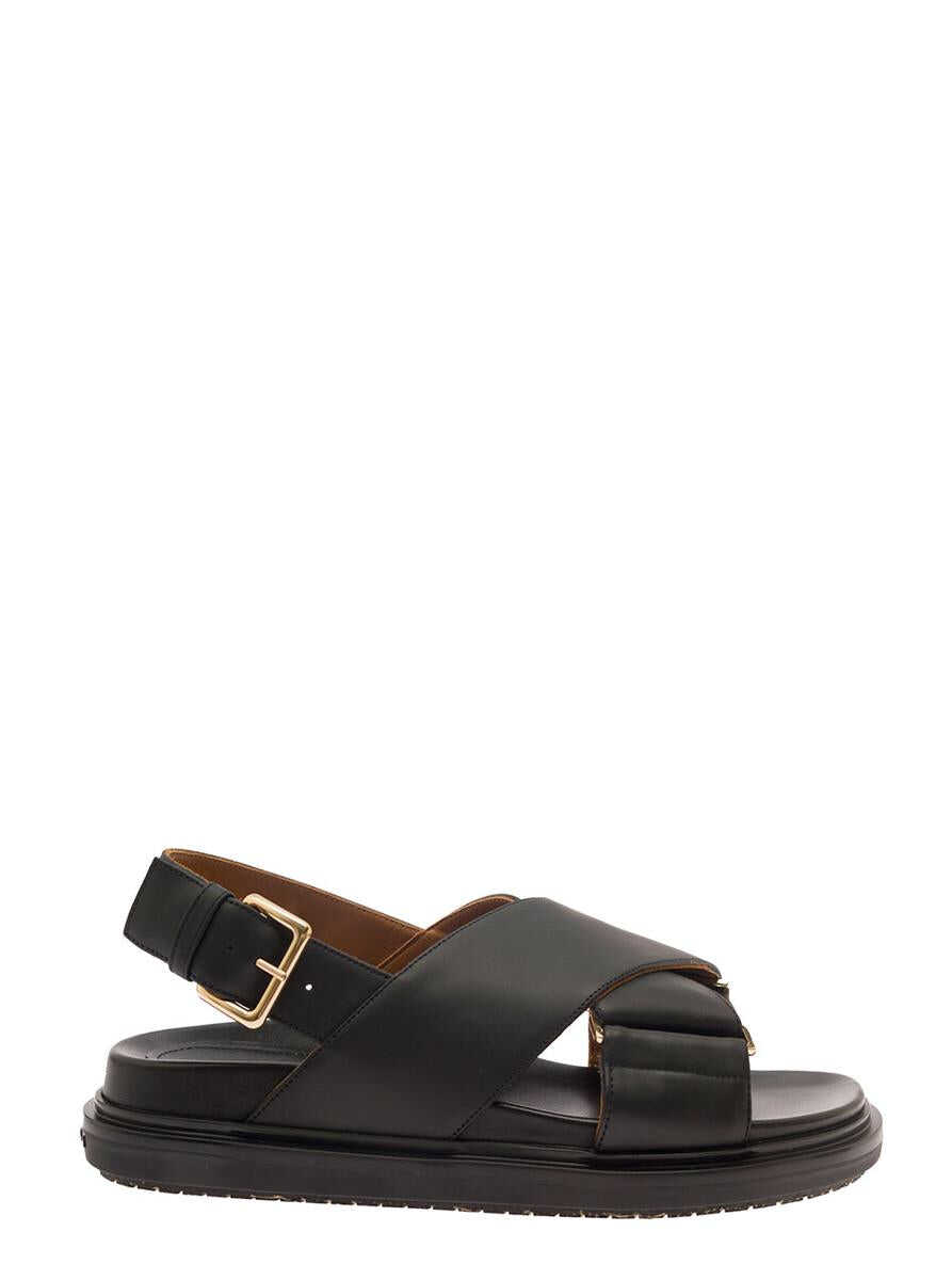 MARNI Black Criss-Cross Sandals in Smooth Leather Woman BLACK