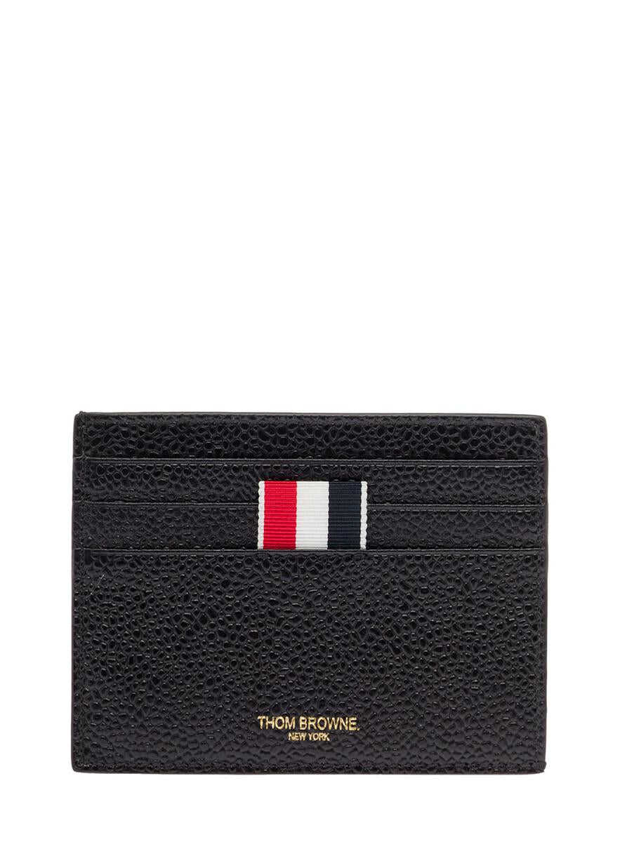 Thom Browne Thom Browne Man\'s Black Leather Card Holder with Logo BLACK