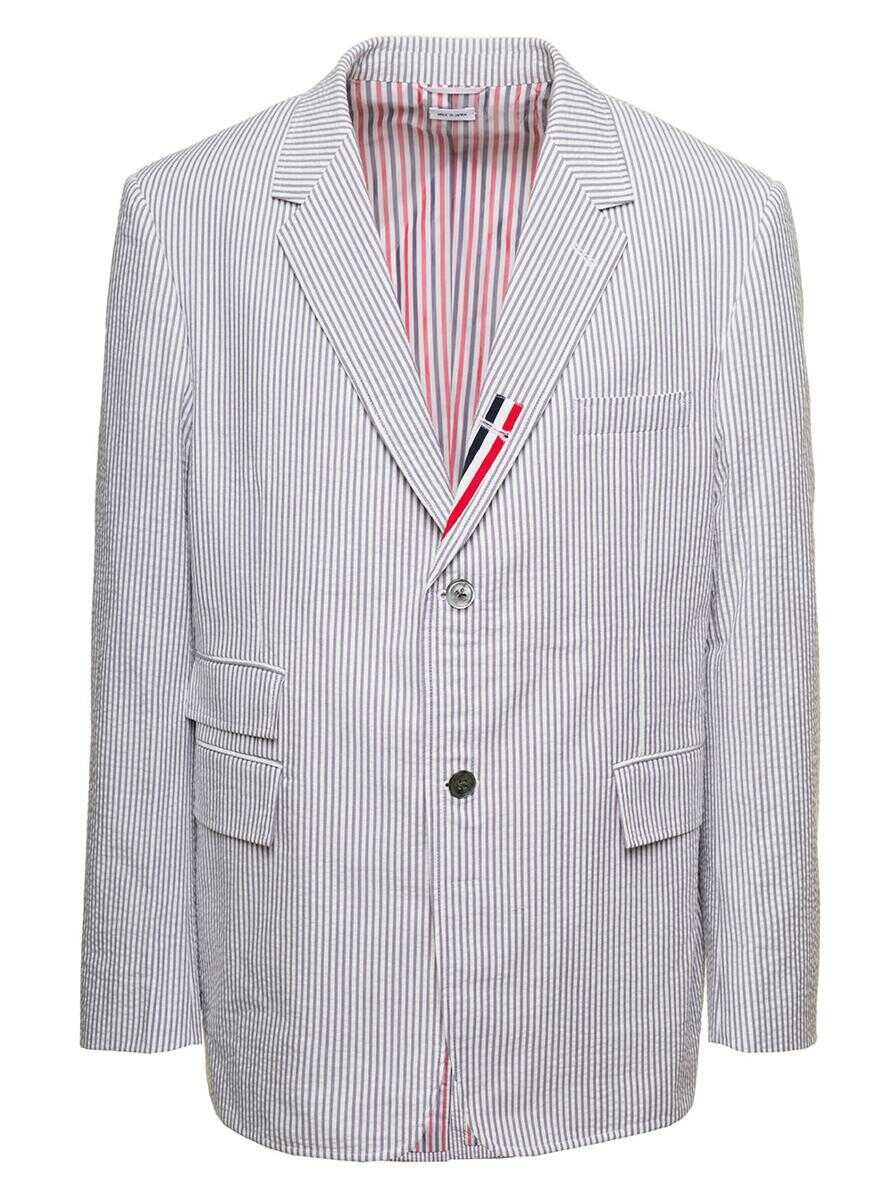 Thom Browne Grey Striped Single Breasted Blazer in Cotton Man GREY b-mall.ro