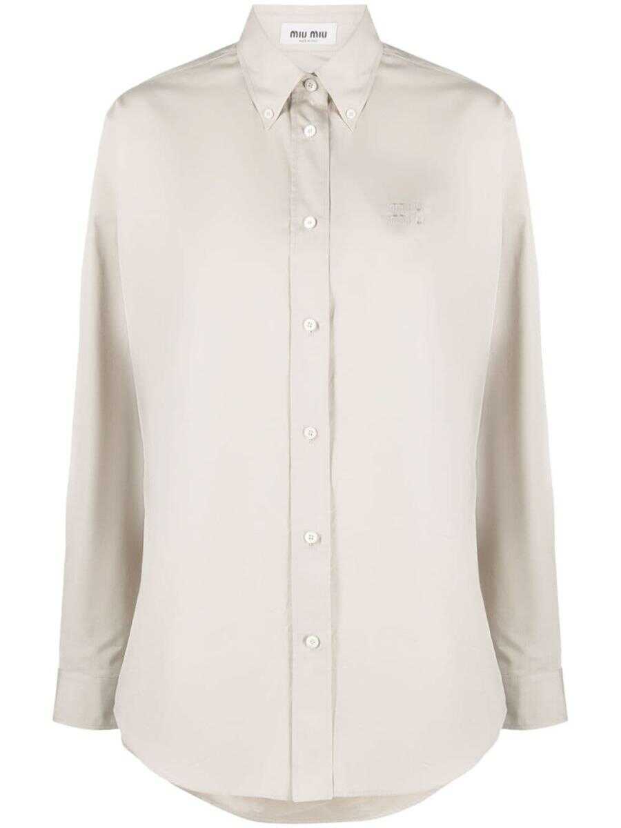 Miu Miu MIU MIU logo-embroidered cotton shirt GREY