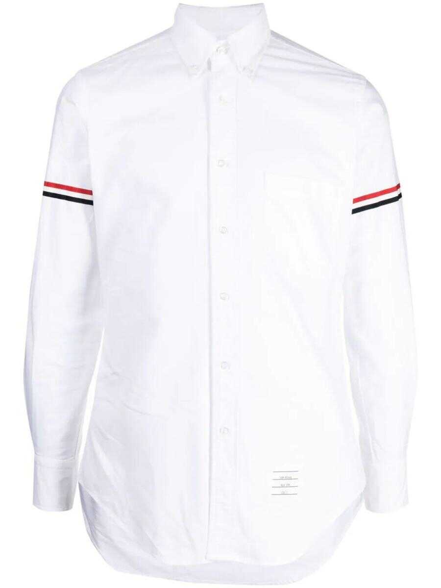 Thom Browne THOM BROWNE CLASSIC LONG SLEEVE BUTTON DOWN POINT COLLAR SHIRT WITH GG ARMBAND IN OXFORD CLOTHING WHITE