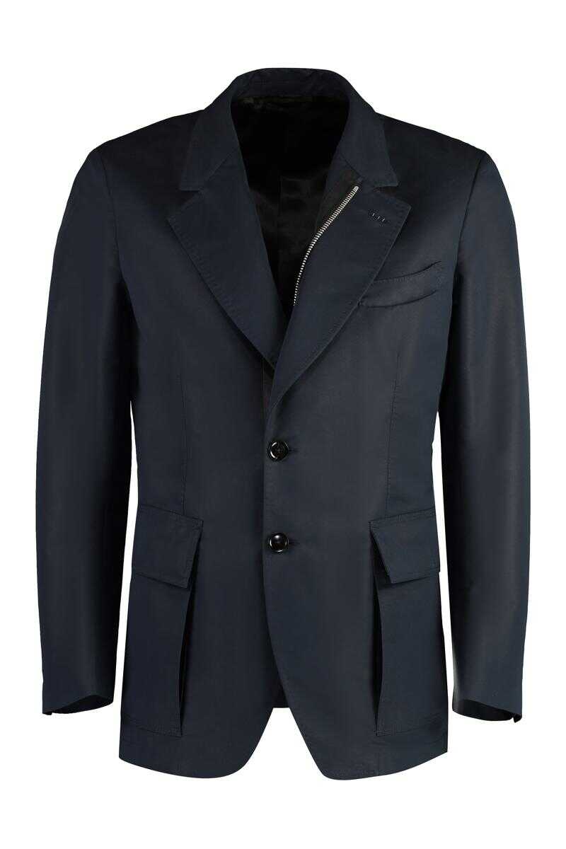 Tom Ford TOM FORD COTTON BLEND SINGLE-BREAST JACKET BLUE