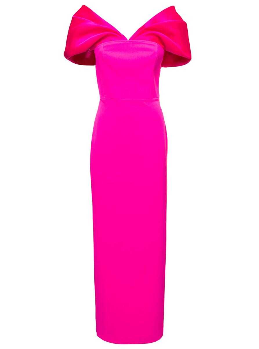 SOLACE LONDON \'Dakota\' Maxi Fuchsia Dress with Off-Shoulder Neckline and Satin Inserts in Polyester Woman PINK