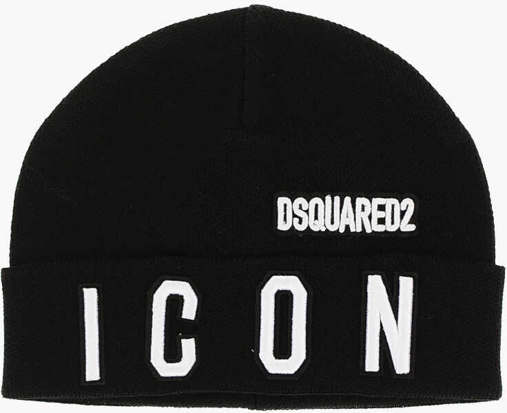 DSQUARED2 Icon Solid Color Beanie With Embossed Logo* Black