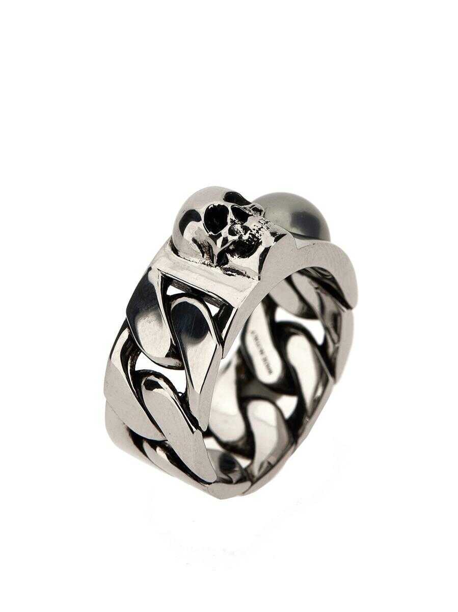 Bijuterii Alexander McQueen Alexander McQueen Perla Skull Ring SILVER Barbati (BM 12312999) 4